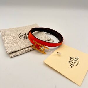 Hermès Behapi Double Tour Gold Bracelet Orange / Ebene Brown NWTDustbag